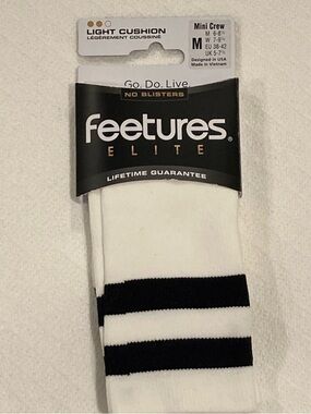 Feetures Elite Light Cushion Mini Crew Medium Unisex White No Blister Socks New